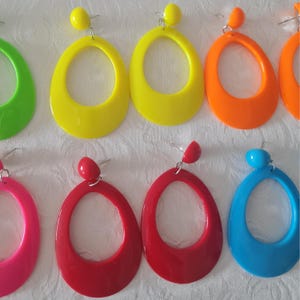 Bold Retro Acrylic Earrings – Neon Statement Hoop Earring – 80s Style Chunky Jewelry – Colorful Drop Earrings – Pick One