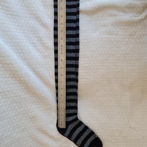 Bold Striped Knee High Socks – Black Gray Tall Cozy Fit – Unisex Over Calf Socks – US Women 7.5–10.5 / Men 6–9 – Punk Style Gift