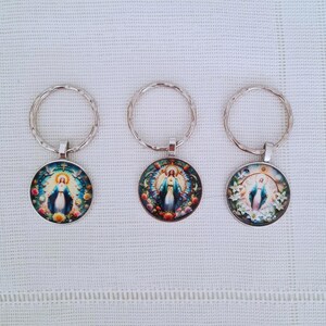 Jungfrau Maria - Katholischer religiöser Schlüsselring - Einseitiger Anhänger - Marian Geschenk - Christliches Accessoire