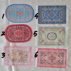 Miniature Persian Rug – Dollhouse Carpet – Thin Fabric Mat – 6 Design Options – Mini Room & Diorama Decor