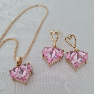 ピンクハートジュエリーセット - ネックレス + イヤリング2個（ポスト 
