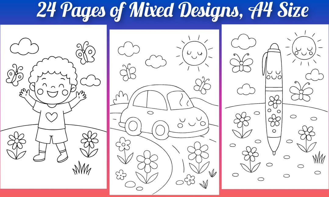 Mixed Kawaii Coloring Pages A4 Size 24 Printable Cute Designs for Kids ...