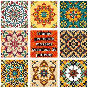 Islamic Geometric Mosaic Seamless Pattern: Scrapbook Paper (Digital Download, 300 DPI, 3072x3072 px PNGs)