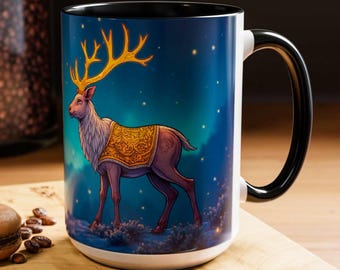 Tazza in vetro colorato con animali - Tazza da caffè con cervo mistico Tazza Dark Academia Tazza da caffè in ceramica da 11 once e 15 once