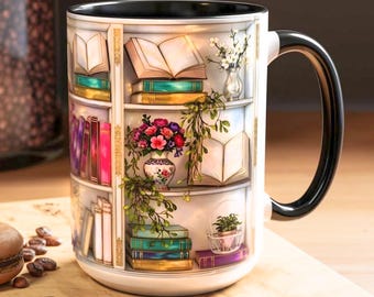 Tazza a forma di libro in vetro colorato, regalo per amanti dei libri, tazza floreale a tema libri, regalo per lettori, tazza da caffè colorata a forma di libro con motivi floreali, 11 oz e 15 oz