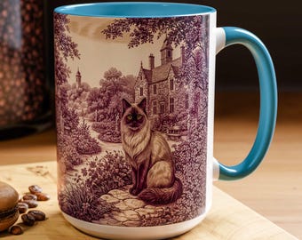 Tazza con gatto Toile de Jouy, tazza con arte pastorale vintage con gatto, illustrazione di fiabe Cottagecore, tazza in ceramica French Toile