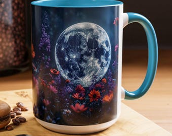 Tazza in vetro colorato con fiori selvatici - Tazza celeste con arte floreale gotica, tazza da strega per gli amanti del caffè lunare