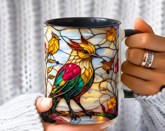 Glasmalerei-Vogelbecher: Bunt und Naturliebhaber Kaffeetasse Geschenk für Vogelliebhaber Muttertagsbecher, Floral Art