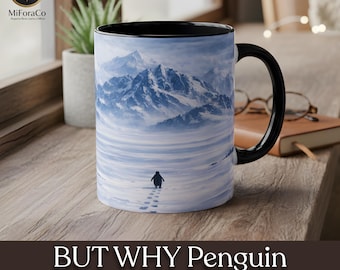 Ma perché? Tazza in ceramica minimalista - Tazza Penguin Mountain / Tazza da caffè decorativa, 11 oz o 15 oz
