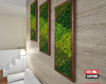 Vertical Moss Wall Art, Preserved Greenery Panels, Framed Home Office Decor