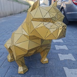 3D Metall Skulptur Amerikanische Bulldogge, Geometrische Metall Hundestatue, Moderne Haustier Dekoration, Handgefertigtes Geschenk für Zuhause, Büro, Garten, Café, Petshop