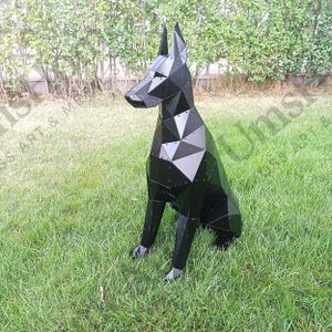 3D Metal Doberman Sculpture, Geometric Sitting Dog Decor for Home, Office, Garden, Modern Metal Pet Statue Gift for Cafe, Vet, Pet Shop