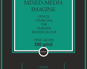 Watercolour Paper PAPERNOVA IMAGINE, 350 gsm, А4, 12 sheets Natural White  | High Quality | Made in France