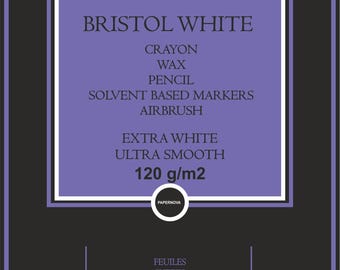 Watercolour Paper PAPERNOVA BRISTOL WHITE, 120 gsm, А4, 27 Sheets Bright White  | High Quality | Made in France