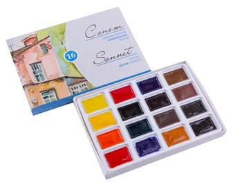 Sonnet Watercolour Paint Set | 16 Watercolour Paints in Pans | High Quality Watercolours Made in Russia by Neva Palette
