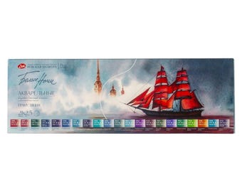 WHITE NIGHTS Artists' Grade Watercolors set 21 Full Pans Granulating Colors, metall box by Nevskaya Palitra