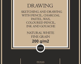 Watercolour Paper PAPERNOVA DRAWING Dry Technique, 200 gsm, А4, 18 Sheets Natural White  | High Quality | Made in France