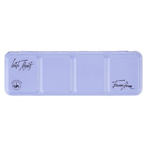May include: A lavender metal watercolor paint tin with the words "White Nights" and "Daniel Smith" printed on it.