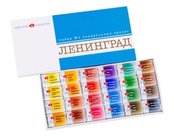 Watercolors Set 24 pans "Leningrad" in Cardboard Box by Nevskaya Palitra from Russia