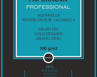 Watercolour Paper PAPERNOVA PROFESSIONAL, 300 gsm, А4, 12 sheets Natural White  | High Quality | Made in France