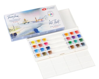 White Nights Watercolour Paint Set | 24 Watercolour Paints in Pans in Plastiс Box | High Quality Watercolours Made in Russia by Neva Palette
