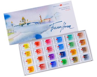 White Nights Watercolour Paint Set | 24 Watercolour Paints in Pans | High Quality Watercolours Made in Russia by Neva Palette