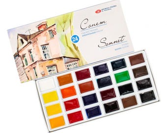 Sonnet Watercolour Paint Set | 24 Watercolour Paints in Pans | High Quality Watercolours Made in Russia by Neva Palette