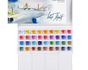 White Nights Aquarell Malset | 36 Aquarell Farben in Näpfchen | Hochwertige Aquarellfarben von Neva Palette