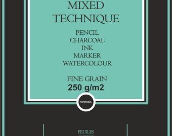 Watercolour Paper PAPERNOVA MIXED TECHNIQUE, 250 gsm, А4, 12 sheets Natural White  | High Quality | Made in France