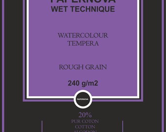 Watercolour Paper PAPERNOVA  WET TECHNIQUE, 240 gsm, А4, 12 sheets Bright White  | High Quality | Made in France