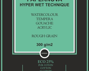 Watercolour Paper PAPERNOVA Hyper Wet Technique ECO, 300 gsm, А4, 12 sheets Natural White  | High Quality | Made in France