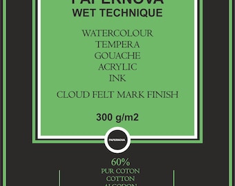 Watercolour Paper PAPERNOVA Wet Technique CLOUD, 300 gsm, А4, 12 sheets Natural White  | High Quality | Made in France