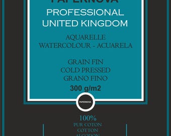 Watercolour Paper PAPERNOVA PROFESSIONAL UK, 300 gsm, А4, 12 sheets Natural White  | High Quality | Made in United Kingdom