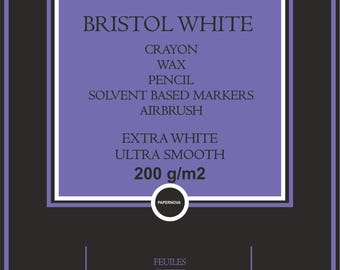 Watercolour Paper PAPERNOVA BRISTOL WHITE, 200 gsm, А4, 18 Sheets Bright White  | High Quality | Made in France