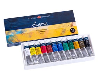 ネフスカヤ・パリトラ社（サンクトペテルブルク）製、ラドガ油絵具セット（18mlチューブ12本入り）