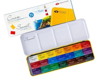 Sonnet Aquarell Farben Set | 21 Aquarell Farben im Näpfchen im Metall Karton | Hochwertige Aquarellfarben von Neva Palette