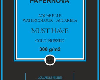 Watercolour Paper PAPERNOVA MUST HAVE, 300 gsm, А4, 12 sheets Natural White  | High Quality | Made in France
