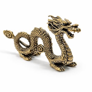 Vintage Brass Chinese Dragon Figurine: Tea Pet Desk Decor