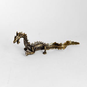 Gold Vintage Dragon Figurine Brass Fantasy Decor Dragon Lover Gift Tea Pet Desk Ornament Collectible Sculpture Unique Dad Present