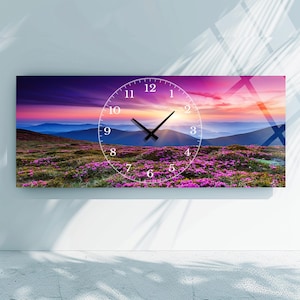 Tempered glass wall Clock Landscape  Extra Large Glass wall Clock, Glass wall Decor, Colorful Abstract wall clock Modern Home Decor Big Size
