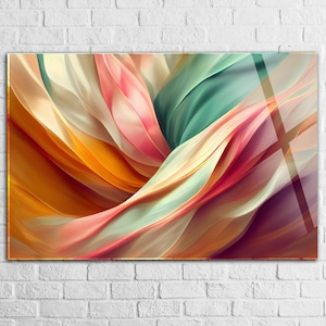 Colorful Tempered glass wall art Abstract Extra Large Glass wall art, Glass wall Decor, Orange Green Abstract wall Decor,Glass Backsplash