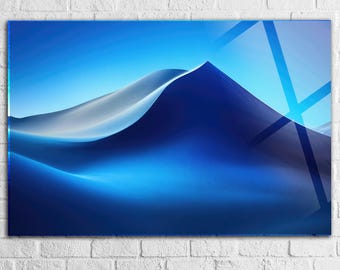 Arte abstracto de pared de vidrio extragrande, vidrio templado azul, decoración de pared de vidrio, decoración de pared azul, idea de decoración moderna para el hogar, arte de pared para mamá
