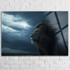 Lion Tempered glass all art, Abstract Extra Large Glass wall art ,Glass wall Decor ,Animal large glass wall art , home office gift