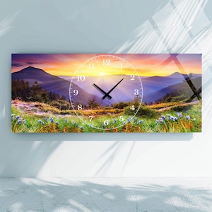 Tempered glass wall Clock Landscape  Extra Large Glass wall Clock, Glass wall Decor, Colorful Abstract wall clock Modern Home Decor Big Size