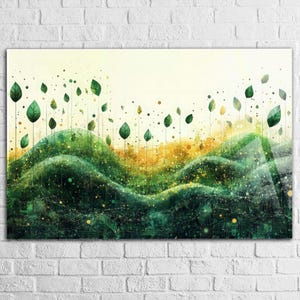 Green abstract Laves Tempered Glass Wall art Extra Large Glass wall art, Glass wall Decor, Leaf Abstract wall Decor , Modern Home Decor idea