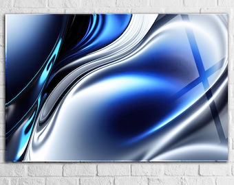 Arte de pared de vidrio templado abstracto azul Arte de pared de vidrio extra grande, Decoración de pared de vidrio, Decoración de pared abstracta, Idea de regalo de decoración moderna para el hogar