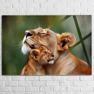 Mother Lion and Her Cub Tempered glass wall art, Extra Large Glass wall art ,Glass wall Decor ,Animal large glass wall art ,home office gift