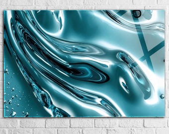 Arte de pared de vidrio templado azul, arte de pared de vidrio abstracto extragrande, decoración de pared de vidrio, decoración de pared abstracta azul, idea de decoración moderna para el hogar
