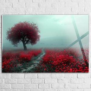 Red Tree Flower Tempered glass wall art Abstract Extra Large Glass wall art, Glass wall Decor,  Abstract wall Decor , Modern Home Decor idea