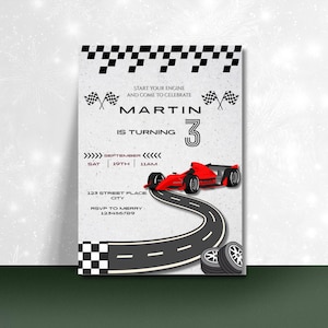 Formel 1 Autorennen Geburtstagseinladungskarte | Formel 1 Geburtstagsparty | Autos-Geburtstags-Digital-Einladung